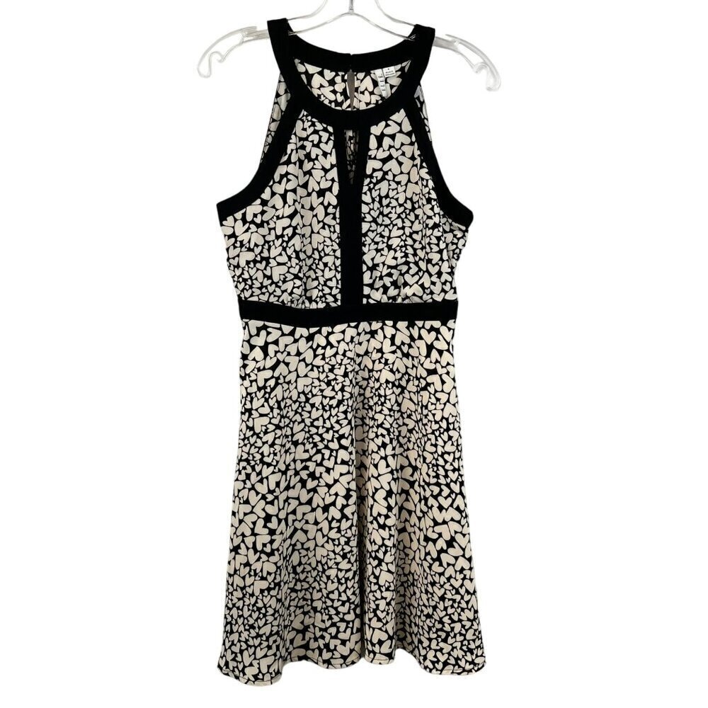 Elle Women’s Halter Neck A-Line Dress Black/Ivory Sz 6 Side Zipper